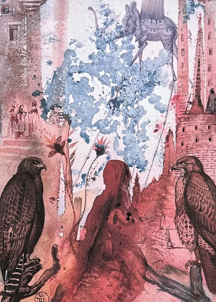 Salvador Dalí - Two of the Hawk and Elephant Figure - signováno, limitovaná edice, 50x66cm