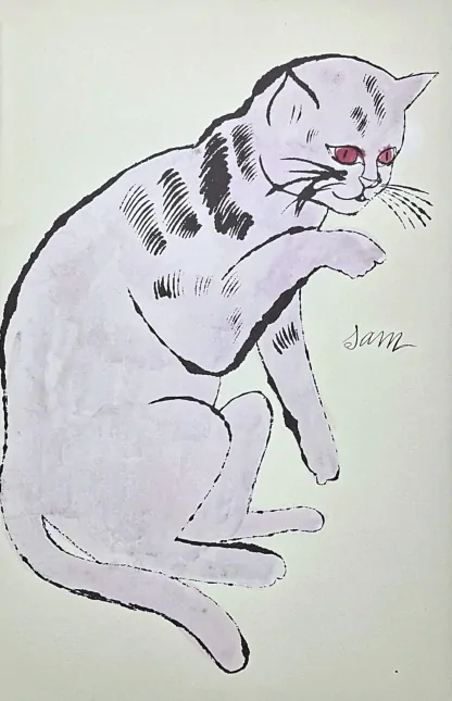 Andy Warhol - Cat Sam béžovo-fialový 51/100 - edice Leo Castelli s certifikátem