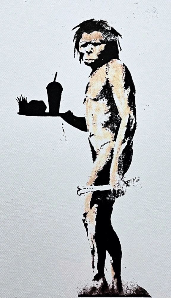 Banksy - Fast Food Neanderthal 81/150 - číslovaná edice s certifikátem, 50x70cm