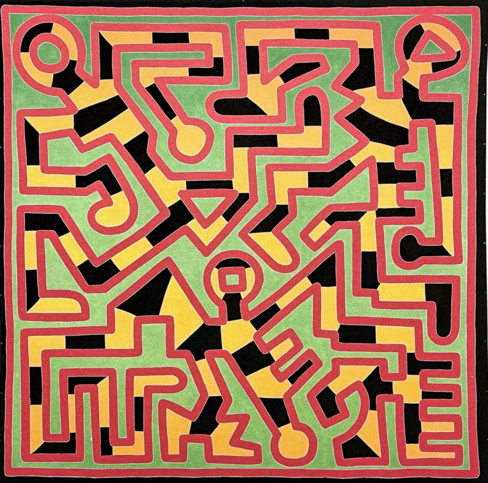 Keith Haring - Untitled green and orange 88/150 - signováno, limitovaná edice s certifikátem, 50x70 cm