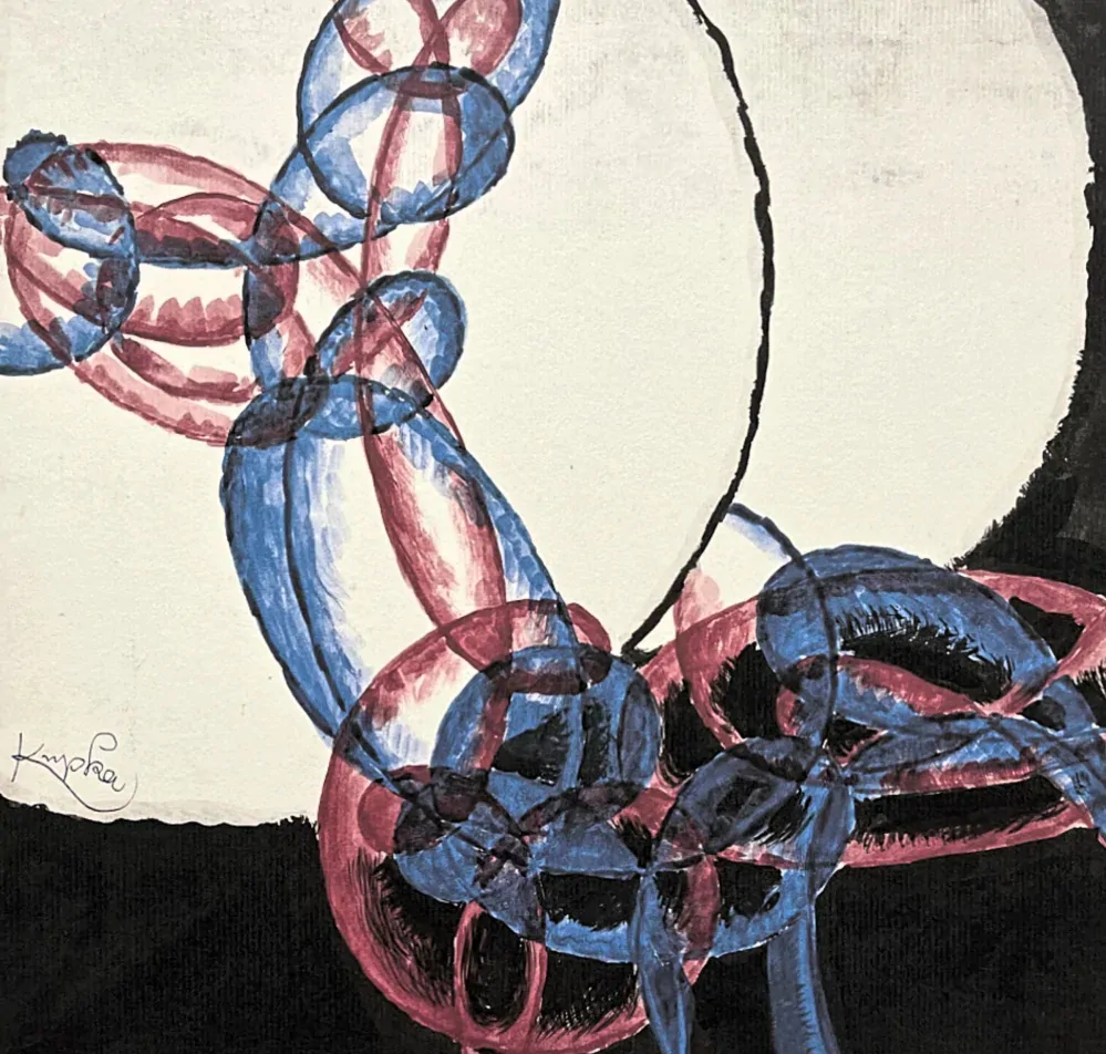 František Kupka - Abstrakce s červenou a modrou II 10/350 - limitovaná edice s certifikátem, 50x70cm