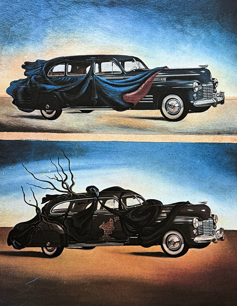 Salvador Dalí - Clothed automobile Two cadillacs - signováno, limitovaná edice, 50x66cm