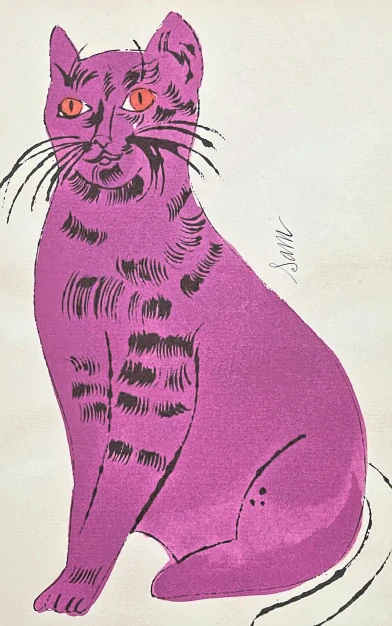 Andy Warhol - Cat Sam tmavě růžový 30/100 - edice Leo Castelli s certifikátem