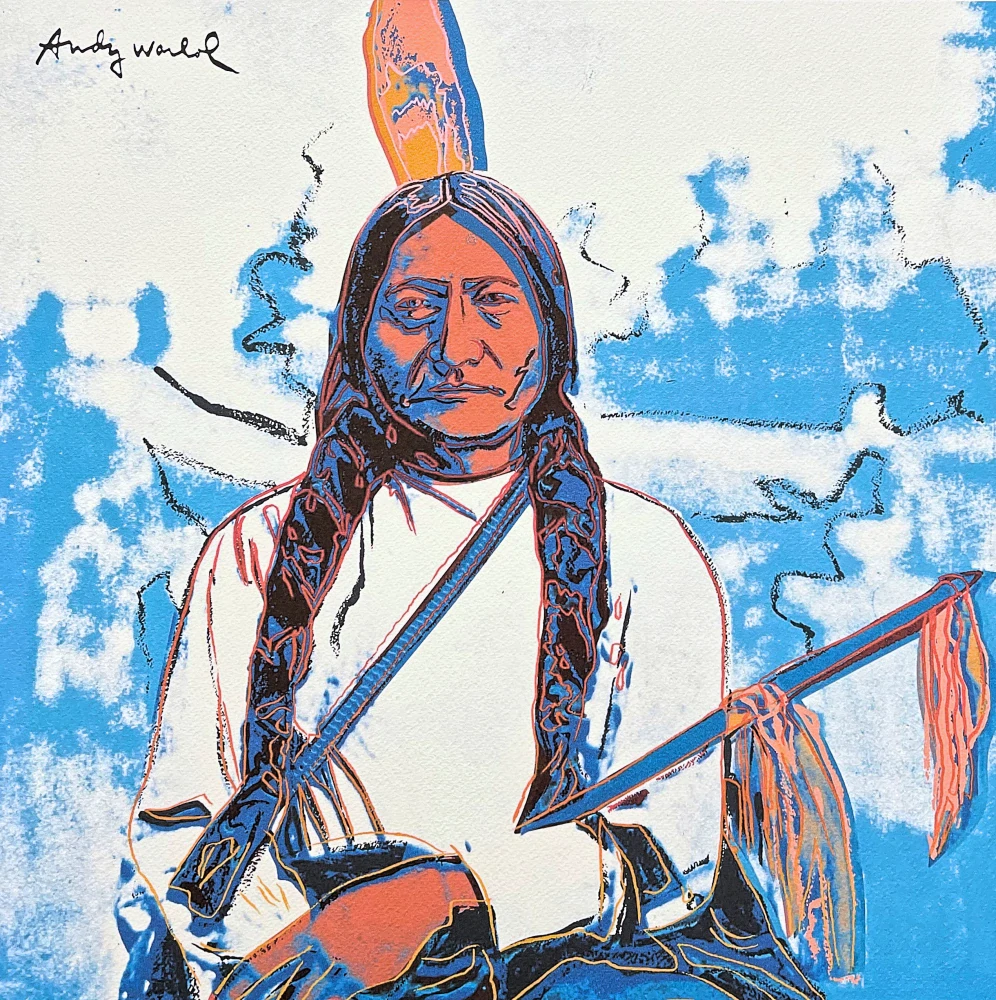 Andy Warhol - Sitting Bull bílo-modrý 36/500 - signováno, 50x50cm, limitovaná edice CMOA s certifikátem