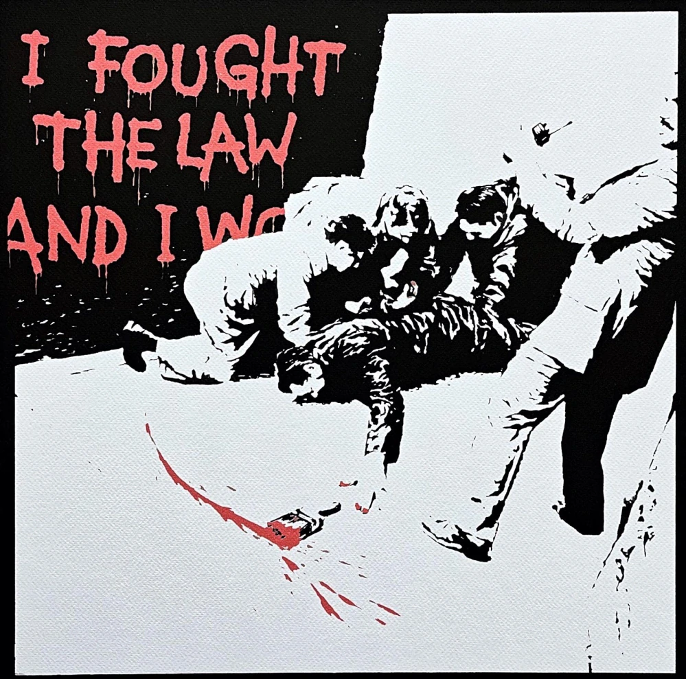 Banksy - I fought the Law černý 58/150 - číslovaná edice s certifikátem, 50x70cm