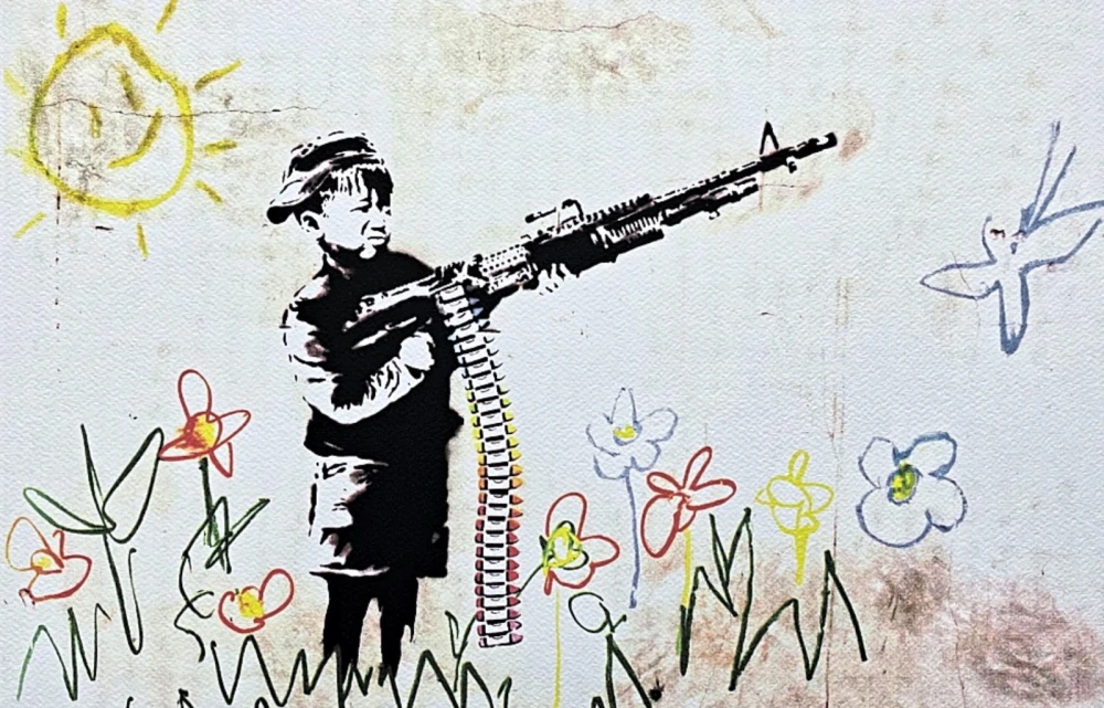 Banksy - Crayon shooter 86/150 - číslovaná edice s certifikátem, 50x70cm