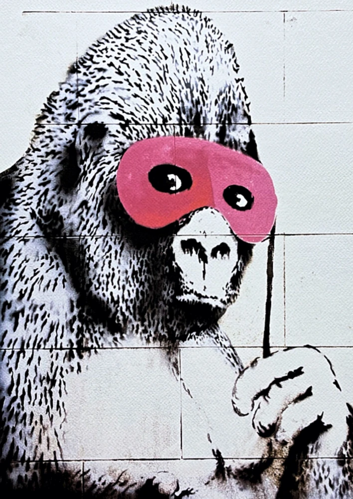 Banksy - Gorilla in a pink mask 13/150 číslovaná edice s certifikátem, 50x70cm