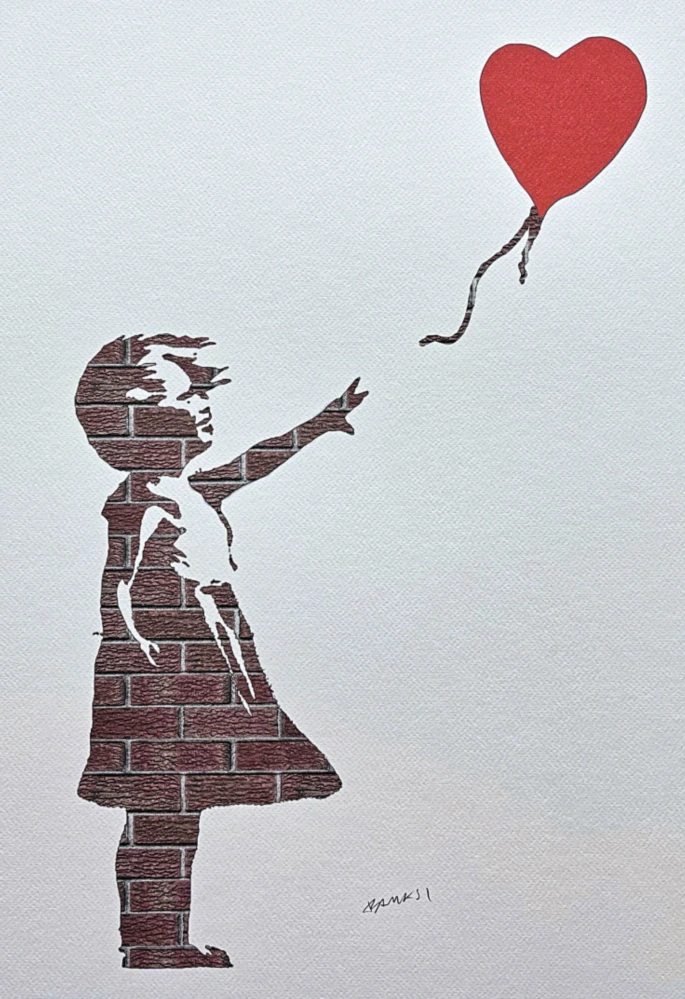Banksy - Girl with Balloon cihlová 136/150 cihlová - číslovaná edice s certifikátem, 50x70cm