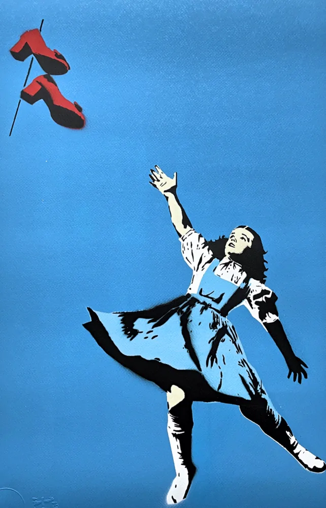BANKSY/NOT BANKSY - Dorothy f-blue 3/5 - originální ručně stříkaný sprej na papíře
