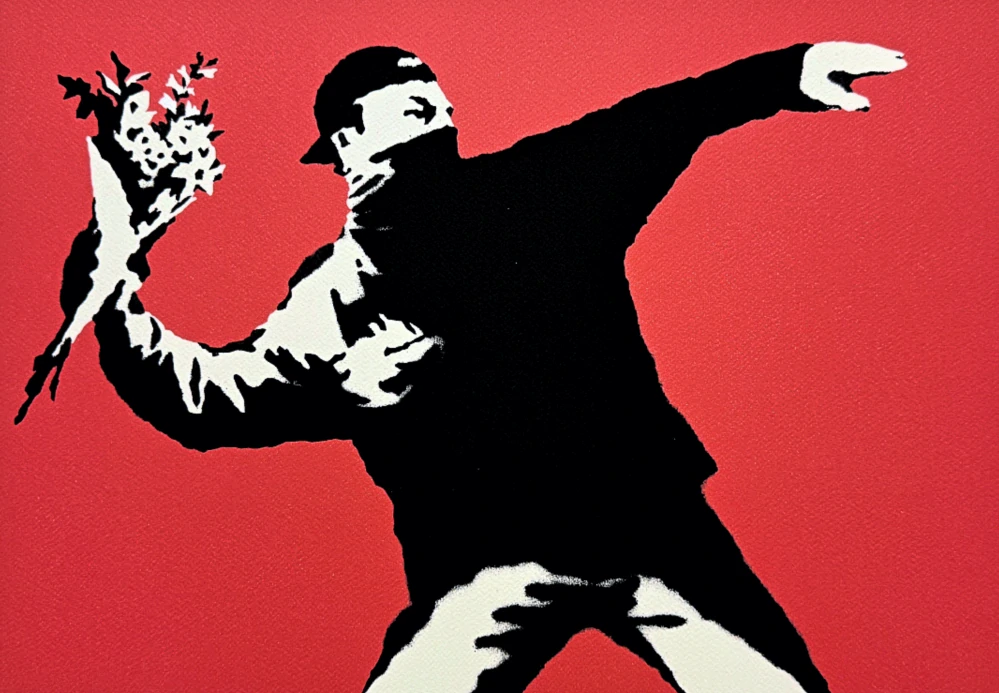 Banksy - Flower Thrower 42/150 - číslovaná edice s certifikátem, 70x50cm