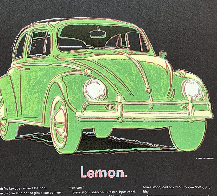 Andy Warhol - Lemon Volkswagen 50/500 - signováno, 50x50cm, limitovaná edice CMOA s certifikátem