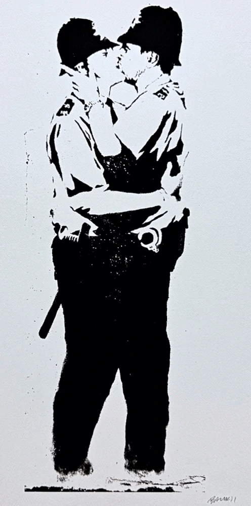 Banksy - Kissing Coppers 121/150 - číslovaná edice s certifikátem, 50x70cm
