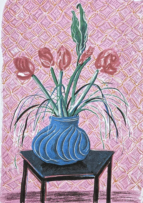 David Hockney -  Amaryllis in vase 149/200 - limitovaná edice, s certifikátem, 35x50 cm