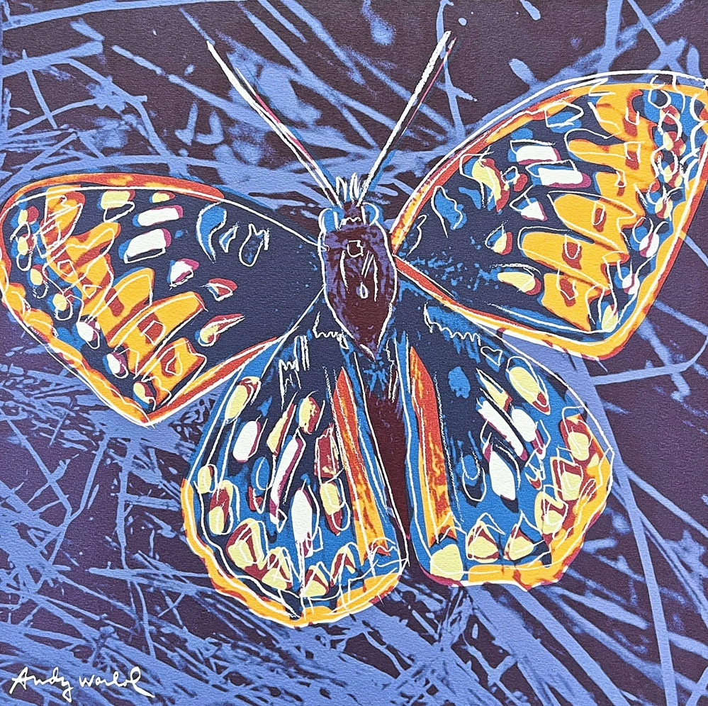 Andy Warhol - Butterfly modrý 75/500 - signováno, 50x50cm, limitovaná edice CMOA s certifikátem