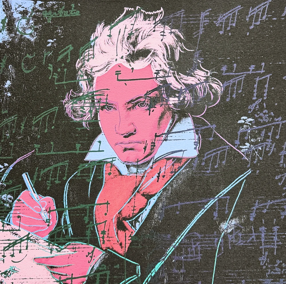 Andy Warhol - Beethoven - růžovo-černý 127/500 - signováno, 50x50cm, limitovaná edice CMOA s certifikátem