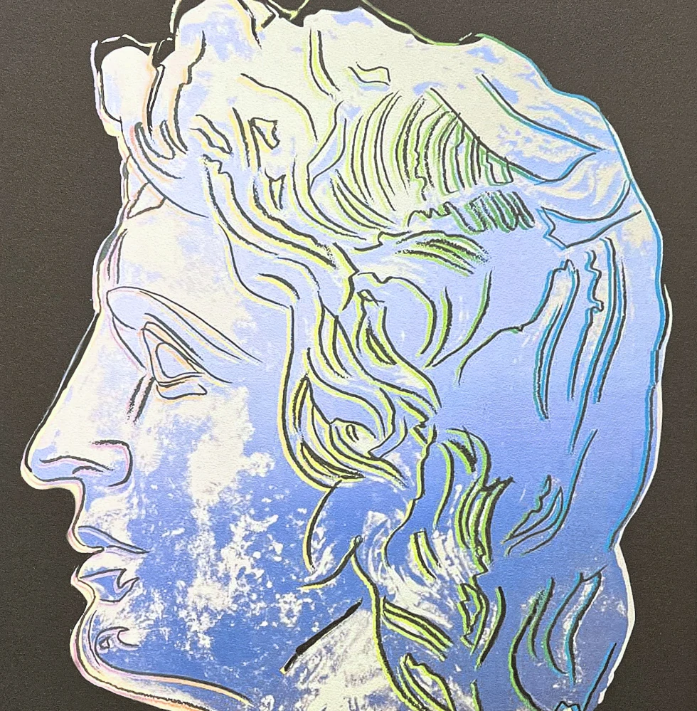 Andy Warhol - Alexander the Great modrý s béžovým pruhem 330/2400 - 60x60, limitovaná edice CMOA s certifikátem