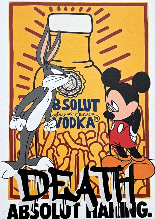 Death NYC - Mickey Mouse, rabbit a vodka - limitovaná edice s certifikátem, 32x45cm