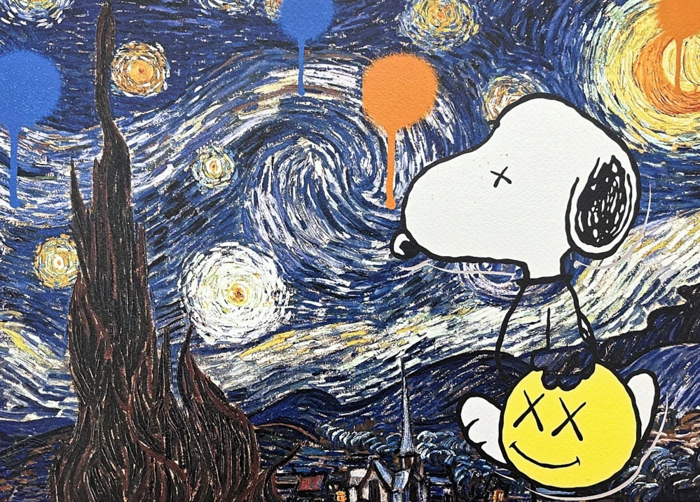 Death NYC - Snoopy a van Gogh night - limitovaná edice s certifikátem, 45x32cm