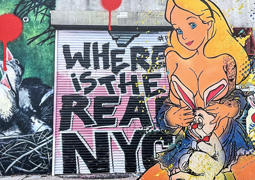 Death NYC - Alice in Wonderland with rabbit - limitovaná edice s certifikátem, 45x32cm