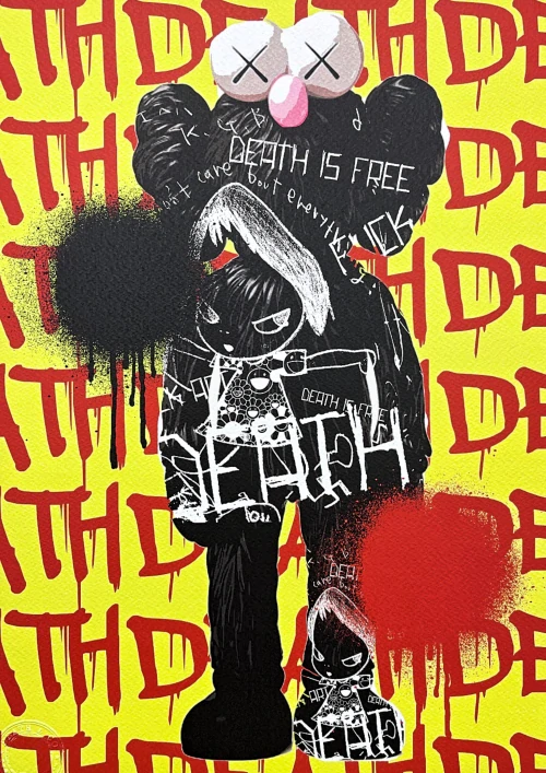 Death NYC - Death is free a Kaws - limitovaná edice s certifikátem, 32x45cm