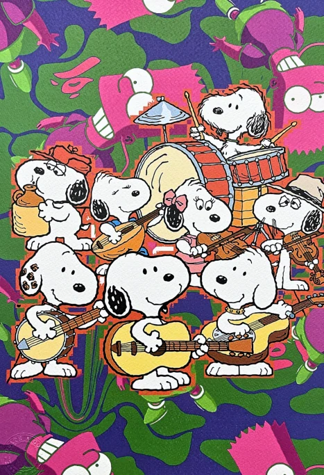 Death NYC - Snoopy a Bart Simpson - limitovaná edice s certifikátem, 32x45cm