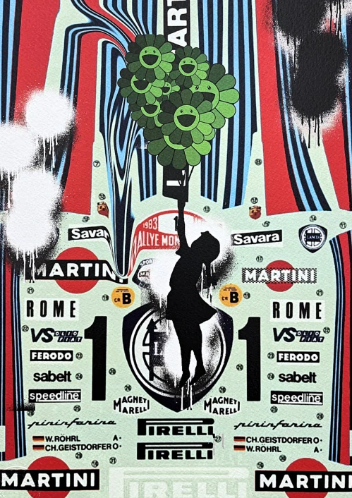 Death NYC - Girl with Murakami green balloon a Martini - limitovaná edice s certifikátem, 32x45cm