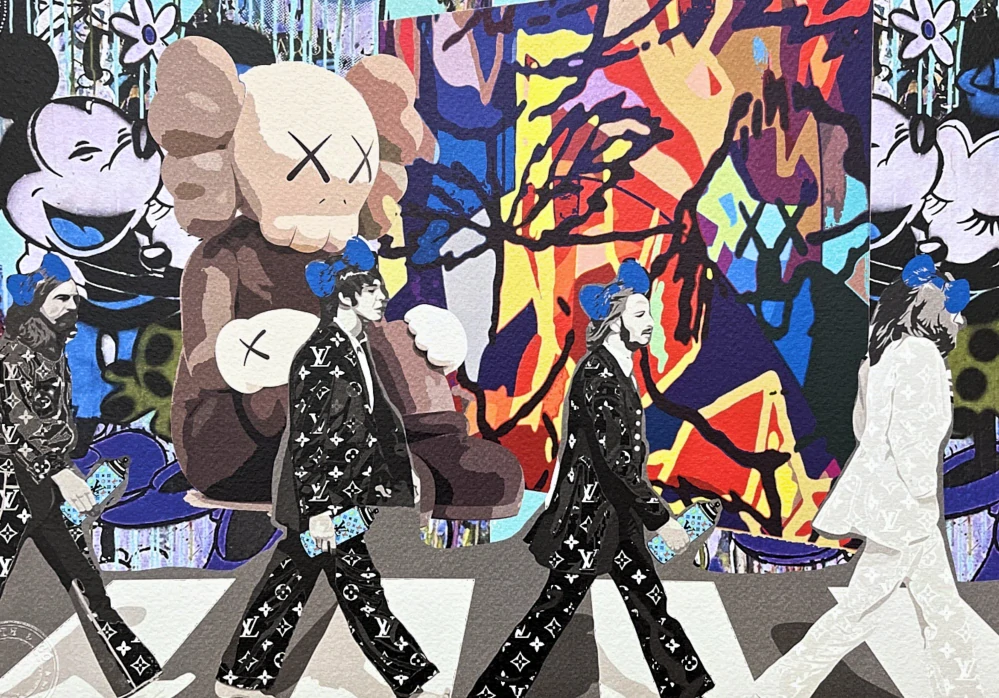 Death NYC - Beatles on Abbey road with Mickey - limitovaná edice s certifikátem, 45x32cm