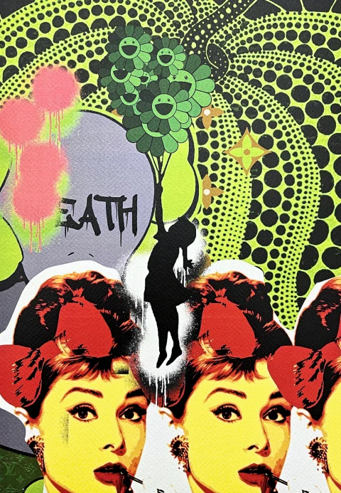 Death NYC - Audrey Hepburn with Kusama pumpkin - limitovaná edice s certifikátem, 32x45cm