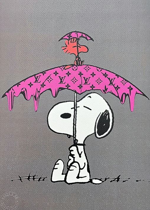 Death NYC - Snoopy with umbrella - limitovaná edice s certifikátem, 32x45cm