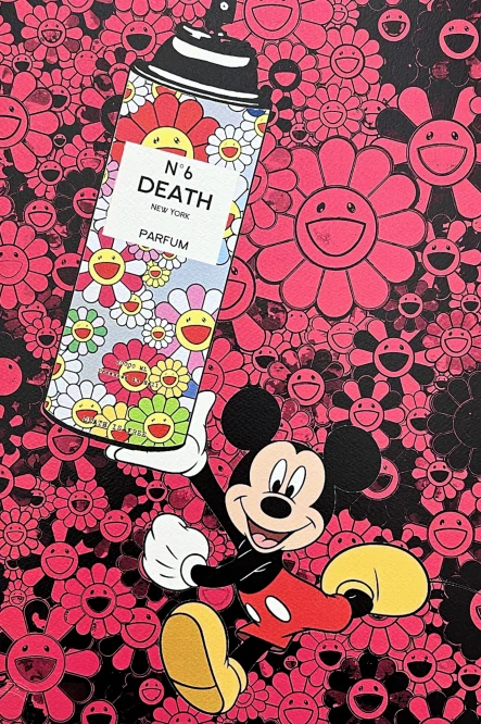 Death NYC - Mickey Mouse spray a pink Murakami - limitovaná edice s certifikátem, 32x45cm