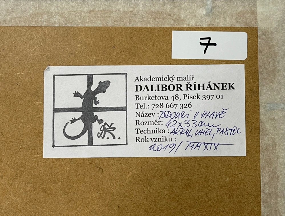 Dalibor Říhánek - Brouci v hlavě - karton + akryl a uhel, rámováno, zaskleno