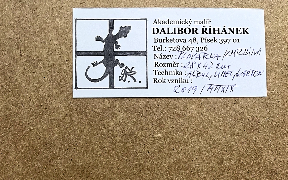 Dalibor Říhánek - Plovárna / zmrzlina - karton + akryl a uhel, rámováno, zaskleno