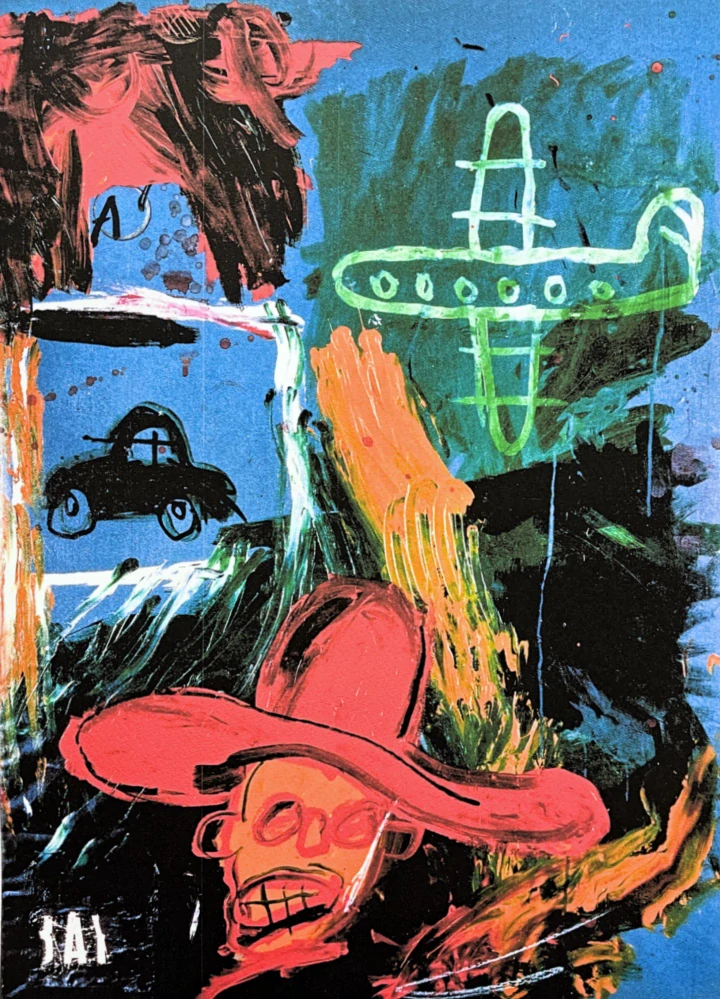 Jean-Michel Basquiat - Man with car and aeroplane 251/300 - limitovaná edice, signováno, 50x70cm