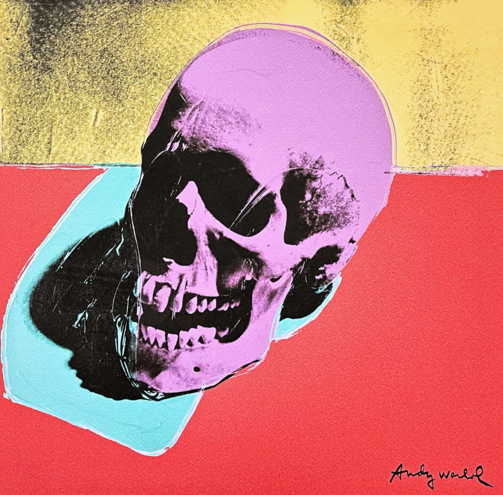 Andy Warhol - Skull na červeném pozadí x/500 - signováno, 50x50cm, limitovaná edice CMOA s certifikátem