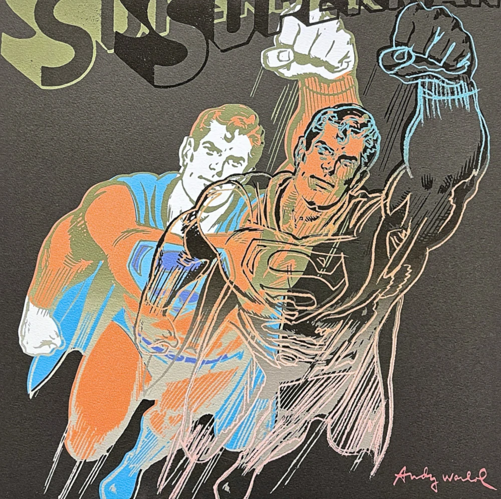 Andy Warhol - Superman oranžový 83/500 - signováno, 50x50cm, limitovaná edice CMOA s certifikátem