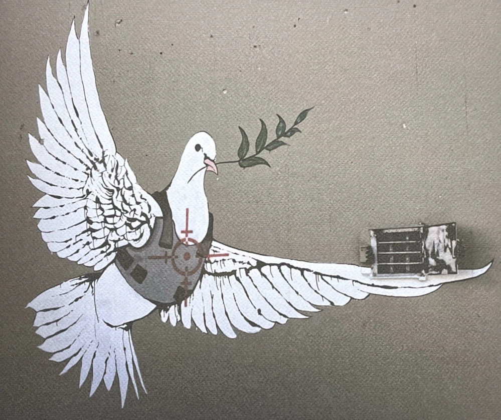 Banksy - Armored Dove 84/150 - číslovaná edice s certifikátem, razítko, 50x35cm
