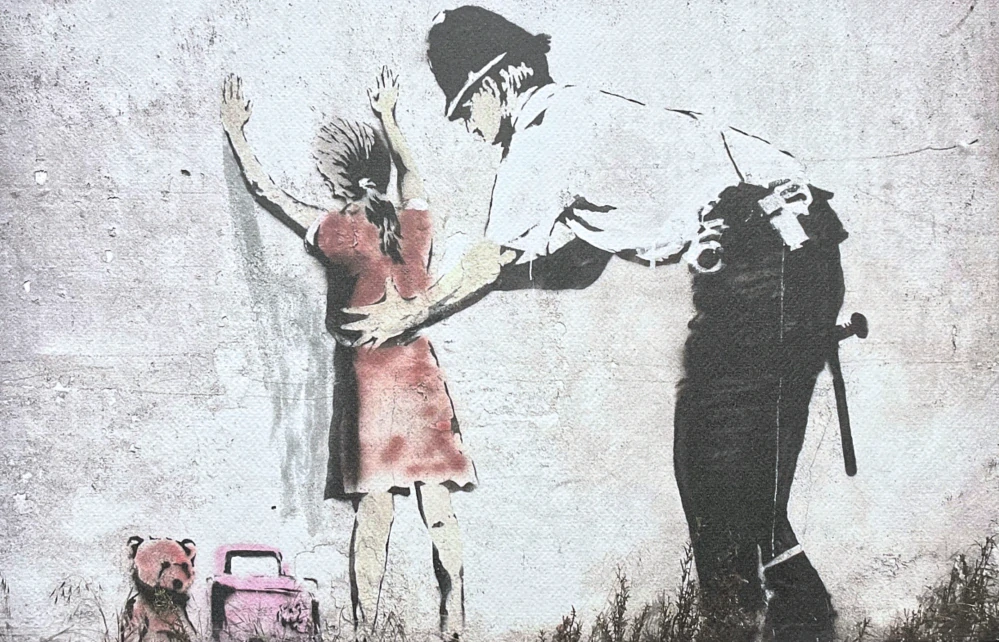 Banksy - Stop and Search 10/150 - číslovaná edice s certifikátem, razítko, 50x35cm