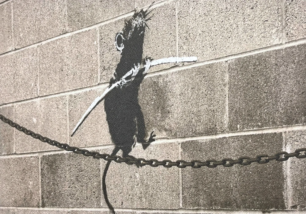 Banksy - Tightrope Rat 75/150 - číslovaná edice s certifikátem, razítko, 50x35cm
