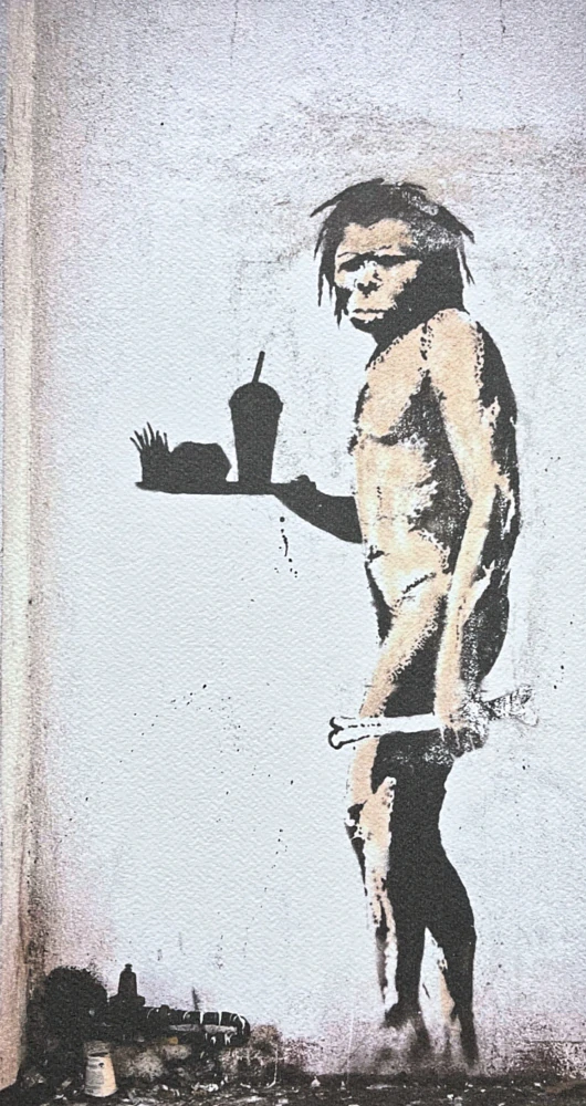 Banksy - The Caveman 86/150 - číslovaná edice s certifikátem, razítko, 35x50cm