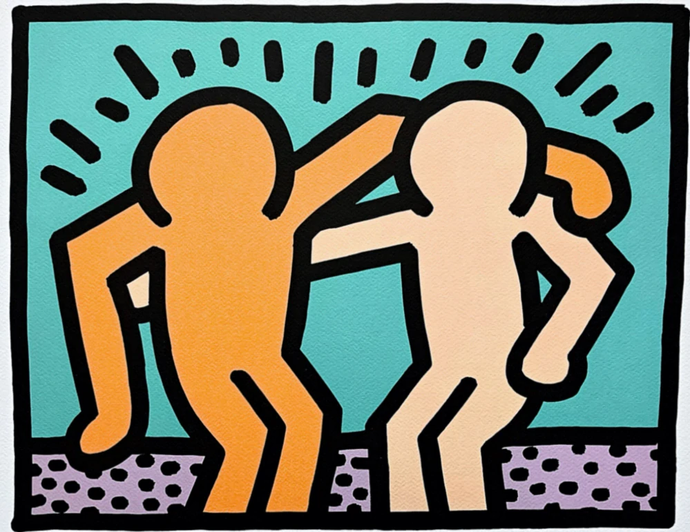 Keith Haring - Best Buddies 120/150 - signováno, limitovaná edice s certifikátem, 70x50 cm
