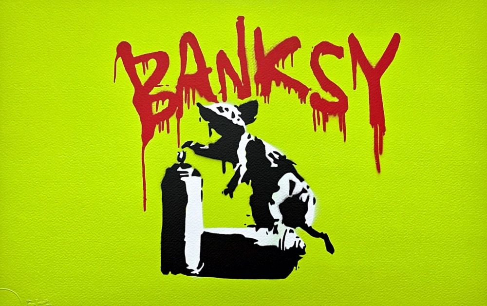 BANKSY/NOT BANKSY - Rat with Spray Cans green 3/5 - originální ručně stříkaný sprej na papíře
