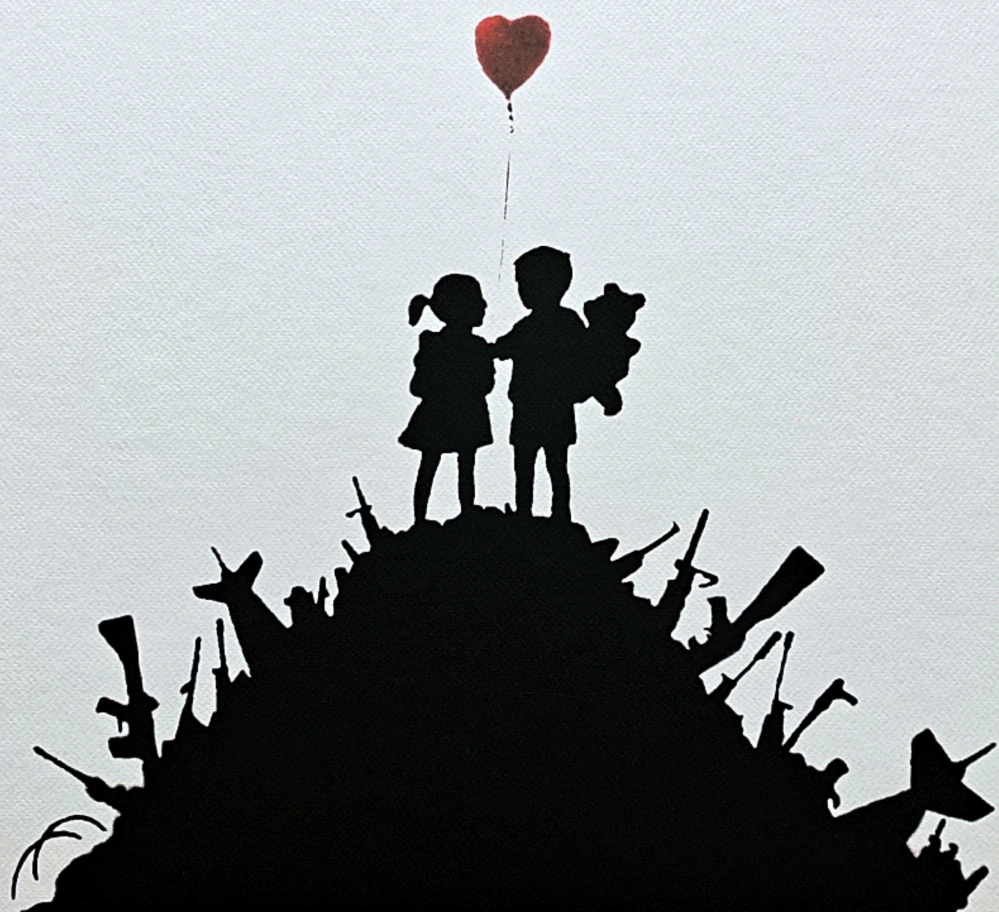 Banksy - Kids on Guns 42/150 cihlová - číslovaná edice s certifikátem, 50x70cm