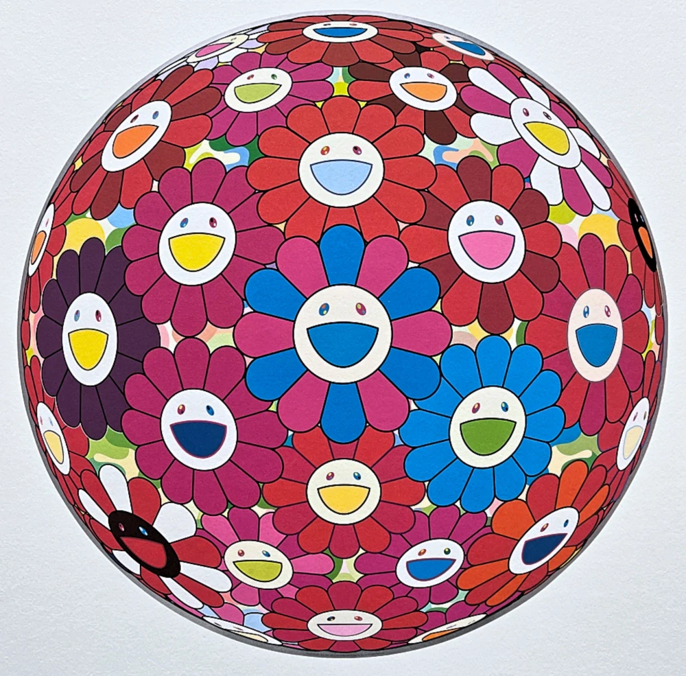 Takashi Murakami - Flowerball blue red 49/300- signováno, číslovaná edice, 50x65 cm