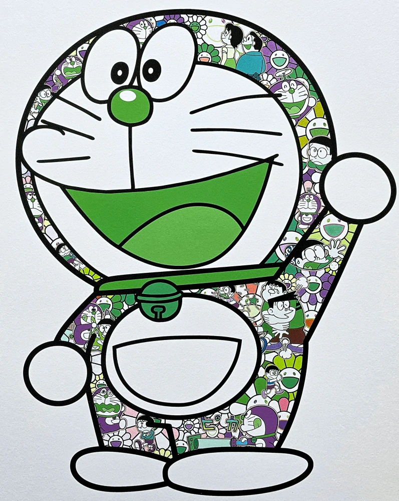Takashi Murakami - Green Doraemon 17/300- signováno, číslovaná edice, 50x65 cm