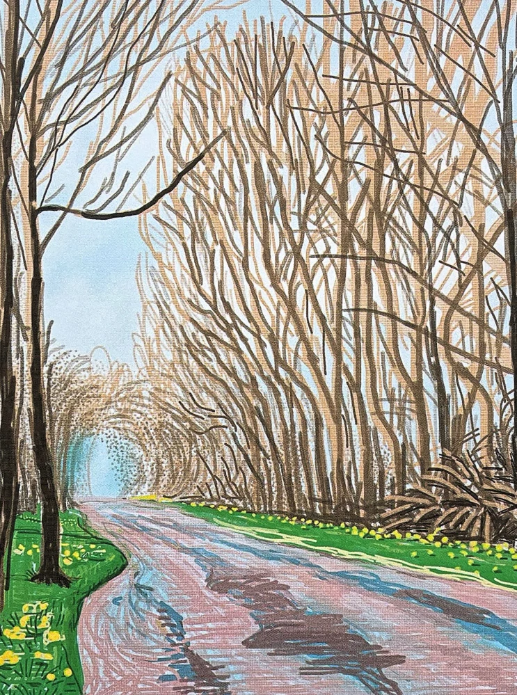 David Hockney - The Arrival of Spring in Woldgate 1st April 78/500 - limitovaná edice s certifikátem, 35x50 cm