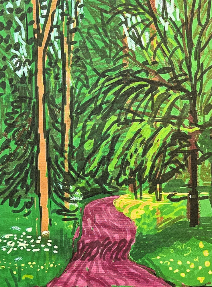 David Hockney - The Arrival of Spring in Woldgate - Road with Trees 102/500 - limitovaná edice s certifikátem, 35x50 cm
