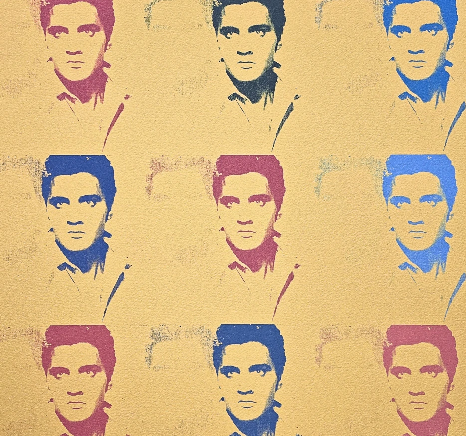 Andy Warhol - 9x Elvis Presley v béžové 78/500 - signováno, 50x50cm, limitovaná edice CMOA s certifikátem