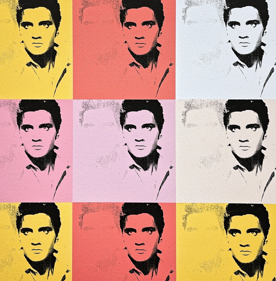 Andy Warhol - Elvis Presley červeno-růžovo-žlutý 14/500 - signováno, 50x50cm, limitovaná edice CMOA s certifikátem