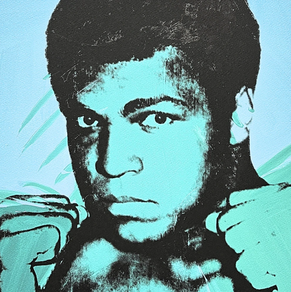 Andy Warhol - Muhammad Ali modrý 41/500 - signováno, 50x50cm, limitovaná edice CMOA s certifikátem