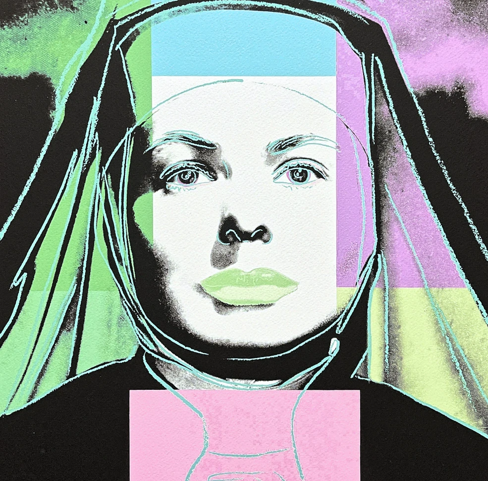 Andy Warhol - Ingrid Bergman as a Nun zeleno-růžová 324/500 - signováno, 50x50cm, limitovaná edice CMOA s certifikátem